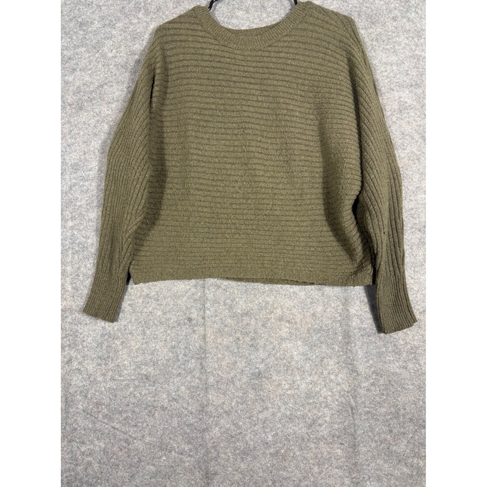 So Womens Olive Green Ribbed Cozy Knit Sweater Dolman Sleeve Size M